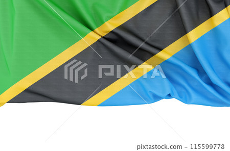 Flag of Tanzania isolated on white background with copy space below. 3D rendering 115599778