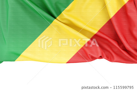 Flag of the Republic of Congo isolated on white background with copy space below. 3D rendering 115599795