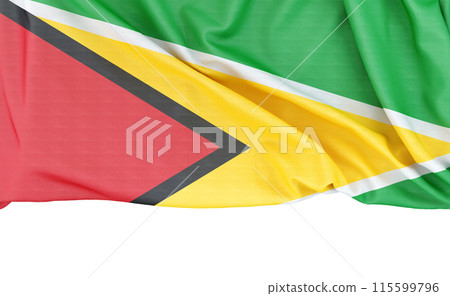 Flag of Guyana isolated on white background with copy space below. 3D rendering Flag of Guyana isolated on white background with copy space below. 3D rendering 115599796