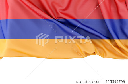 Flag of Armenia isolated on white background with copy space below. 3D rendering 115599799