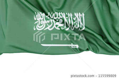 Flag of Saudi Arabia isolated on white background with copy space below. 3D rendering 115599809
