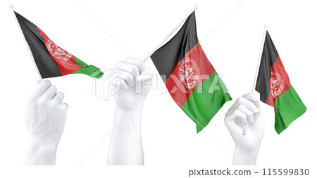 Hands waving Afghanistan flags isolated on white Hands waving Afghanistan flags isolated on white 115599830