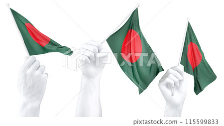 Hands waving Bangladesh flags isolated on white 115599833
