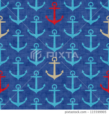 Vector pattern with anchor in retro style. Vector vintage seamless pattern in marine style with anchors. Vector pattern with anchor in retro style. Vector vintage seamless pattern in marine style with anchors. 115599905