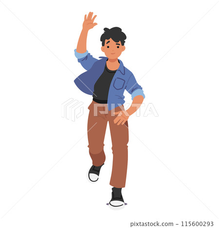 Boy Running With One Arm Raised, Front View, Vector Illustration Captures The Motion And Energy Of The Child 115600293