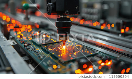 Mass production of high-tech processors and semiconductors on an assembly line 115600294