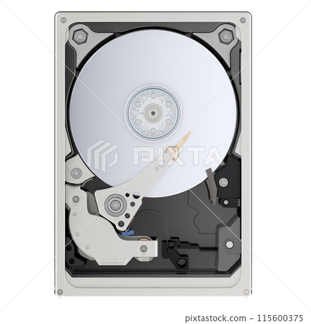 HDD, Hard Disk Drive. Front view. 3D rendering HDD, Hard Disk Drive. Front view. 3D rendering 115600375