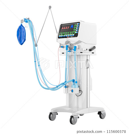 Medical Mechanical Ventilator, white color. 3D rendering 115600378