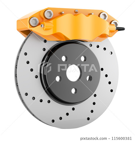 One Car Disc Brake with Caliper, 3D rendering 115600381