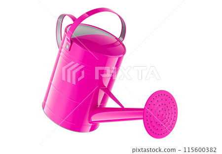 Pink watering can, metallic. 3D rendering 115600382