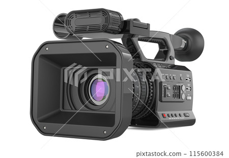 Professional video camera or television camera. 3D rendering Professional video camera or television camera. 3D rendering 115600384