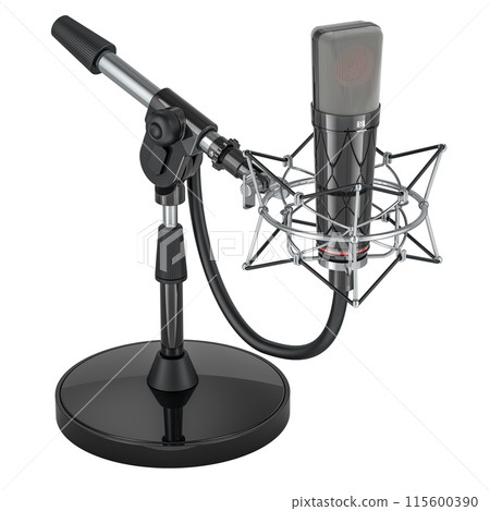 Studio Microphone with Shockmount. 3D rendering Studio Microphone with Shockmount. 3D rendering 115600390