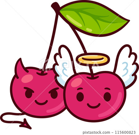 Cute cartoon cherry couple angel and devil Cute cartoon cherry couple angel and devil 115600823