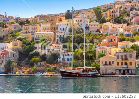 Colorful Harbor of Symi Island, Greece 115602258