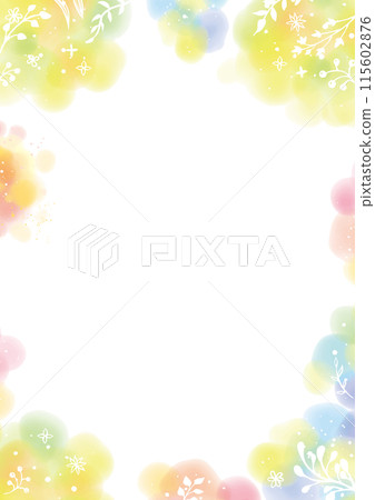 蓬鬆的彩色水彩框架與白線植物-垂直 115602876