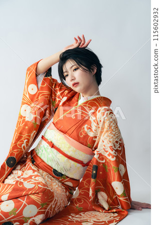 穿著和服的女性肖像、成年儀式、服裝 115602932