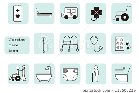 護理和醫療簡單圖示設定老人高級 護理和醫療簡單圖示設定老人高級 115603229