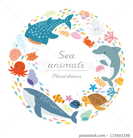 Sea creature wreath illustration 115603298