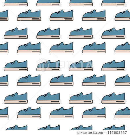 Stylized lace up shoes Seamless pattern in trendy soft shades in minimalist cartoon style. Backdrop 115603837