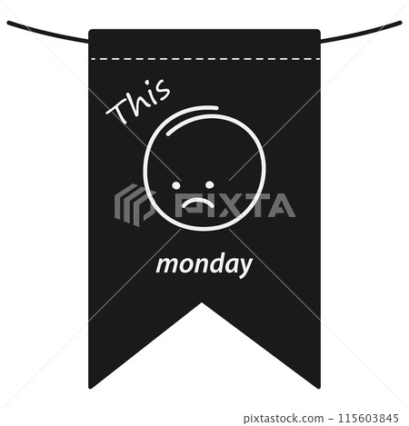 Black and white Outline sad emoticon and inscription This Monday on a flag. Motivation design idea 115603845