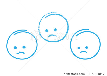 Hand drawn sad smiley in trendy blue shades. Design concept for greetings with blue monday day 115603847