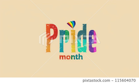 A colorful poster for Pride Month. The poster is made up of different colored stripes and has a rainbow design. The text reads Pride Month. 115604070