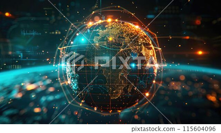A glowing globe with digital background, World network connections 115604096