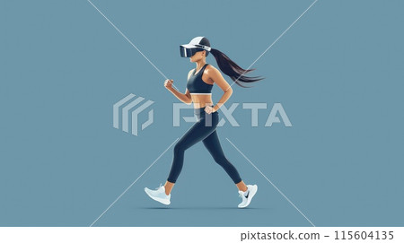 A woman is walking in a virtual reality world 115604135