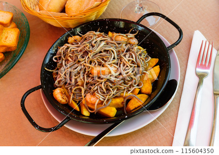 Surimi elvers with prawns and potato Surimi elvers with prawns and potato 115604350