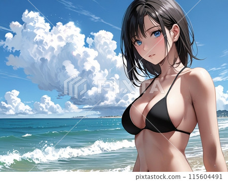 A woman in a swimsuit posing in the sea A woman in a swimsuit posing in the sea 115604491