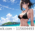 Young woman in a swimsuit looking at the sea at the beach 115604493