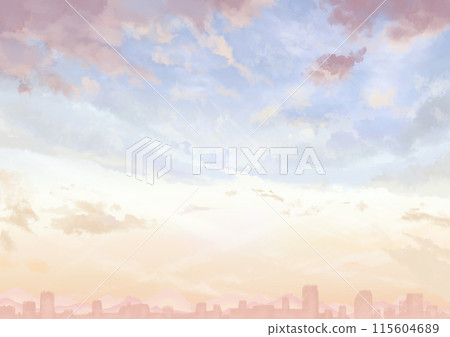 黃昏時分的天空背景,帶有邊距,可以輕鬆在其上添加標題_建築物和山脈 黃昏時分的天空背景,帶有邊距,可以輕鬆在其上添加標題_建築物和山脈 115604689