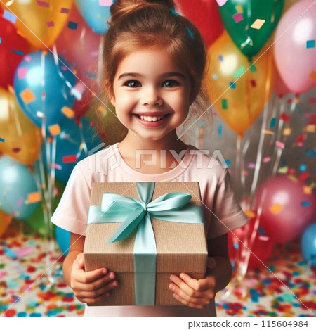 A girl happy with a gift 115604984