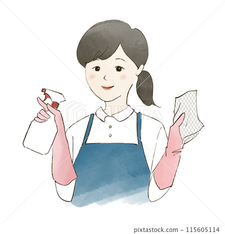 Woman holding a rag and detergent Woman holding a rag and detergent 115605114