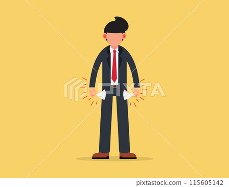 Financial problems. Sad casual and business people have no money. 115605142