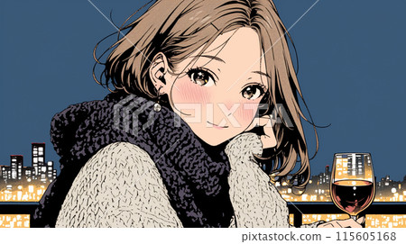 Young woman drinking wine: 115605168