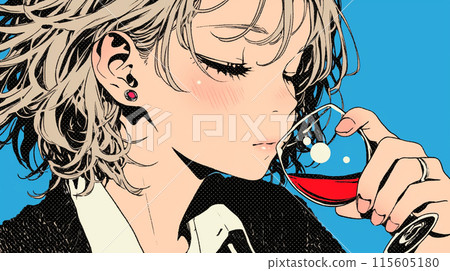 Young woman drinking wine: 115605180