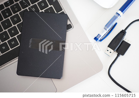 external hard drive on a laptop  115605715