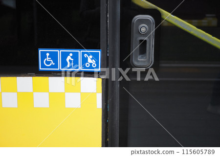 Enhancing accessibility with yellow checkerboard symbols for public transportation icon display 115605789