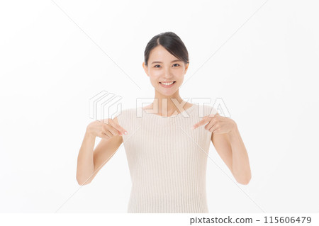 A woman making a gesture for access A woman making a gesture for access 115606479