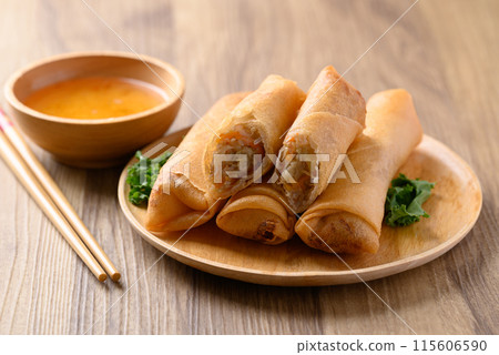 Asian deep fried spring roll filling with cabbage, carrot and glass noodles  115606590