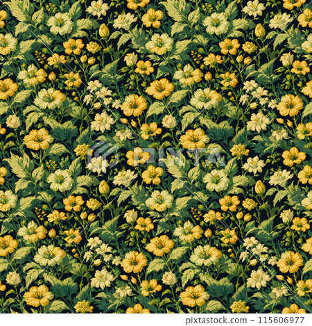 Seamless material: Repeatable yellow floral illustration texture 115606977