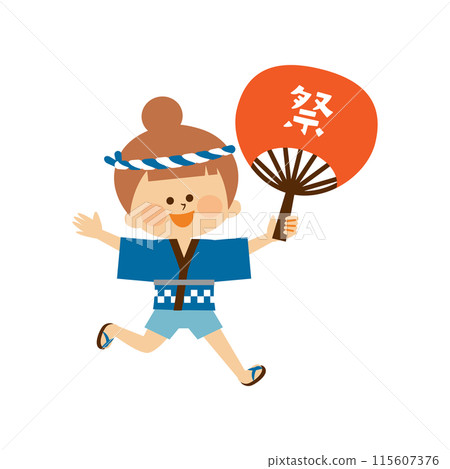 Summer festival Bon Odori illustration of a child wearing a happi coat 115607376