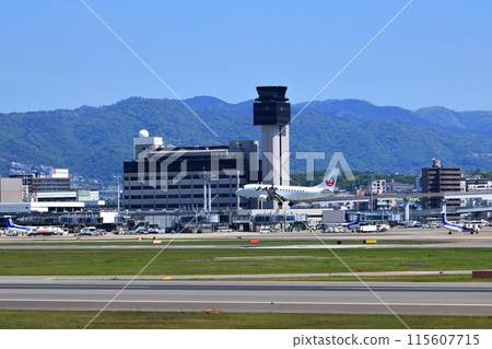 Osaka International Airport ANA Bombardier DHC8-Q400 Propeller Aircraft Takeoff Ready Sky Park Osaka International Airport ANA Bombardier DHC8-Q400 Propeller Aircraft Takeoff Ready Sky Park 115607715