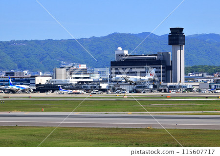 Osaka International Airport ANA Bombardier DHC8-Q400 Propeller Aircraft Takeoff Ready Sky Park Osaka International Airport ANA Bombardier DHC8-Q400 Propeller Aircraft Takeoff Ready Sky Park 115607717