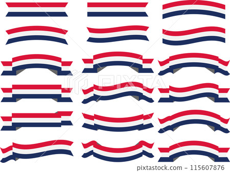 Illustration set of various ribbons in tricolor color scheme 115607876