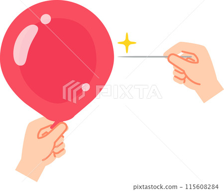 Hand trying to stick a needle into a rubber balloon 115608284