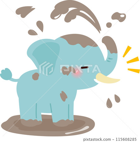 Deformed illustration of an elephant bathing in mud 115608285