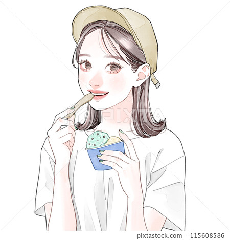 Woman eating ice cream 115608586