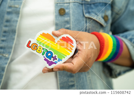 LGBT rainbow colorful flag heart and ribbon, symbol of lesbian, gay, bisexual, transgender, human rights, tolerance and peace. LGBT rainbow colorful flag heart and ribbon, symbol of lesbian, gay, bisexual, transgender, human rights, tolerance and peace. 115608742